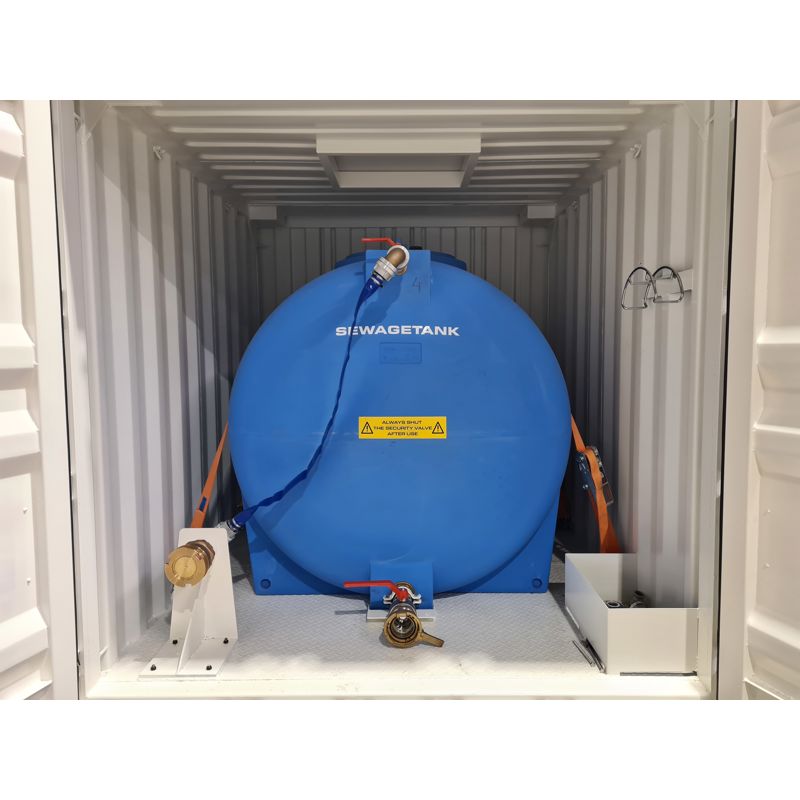 10 foot DNV container met een 5000 liter sewagetank voor het verzamelen en tijdelijk opslaan van rioolwaterafval