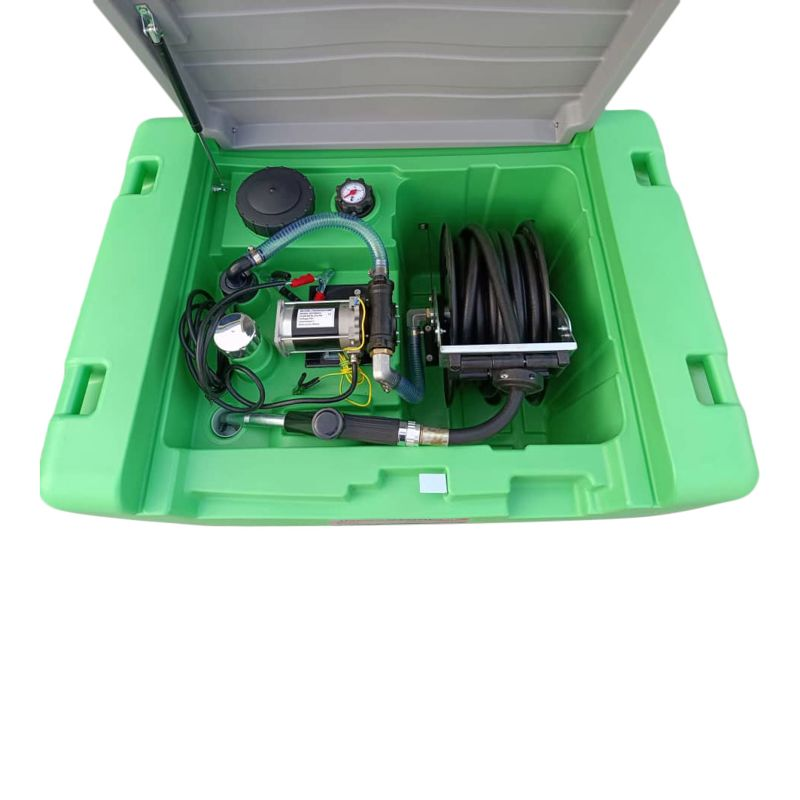 Infracube® 300 liter Benzinetank met 12 Volt pompsysteem, slanghaspel 10 meter en beschermkap