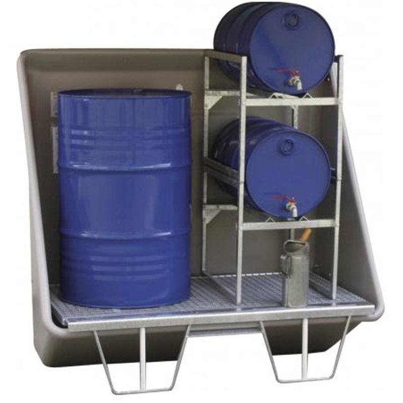 Opslagcontainer voor gevaarlijke stoffen met 200 liter opvangreservoir met verzinkt bodemrooster exclusief de oranje overkapping | Indoor Versie