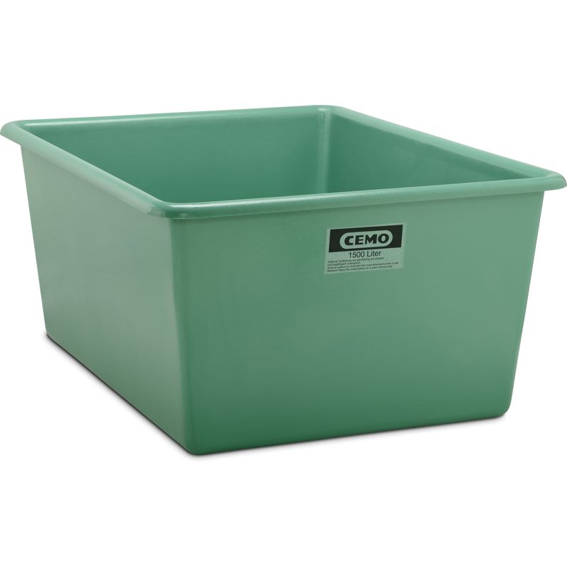 Rechthoekige kunststof opslagcontainer in de kleur groen, 1500 liter, standaard maat