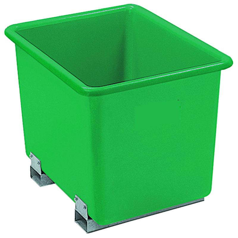 Rechthoekige kunststof opslagcontainer in de kleur groen, 300 liter, standaard maat, met sleuven voor palletvorken