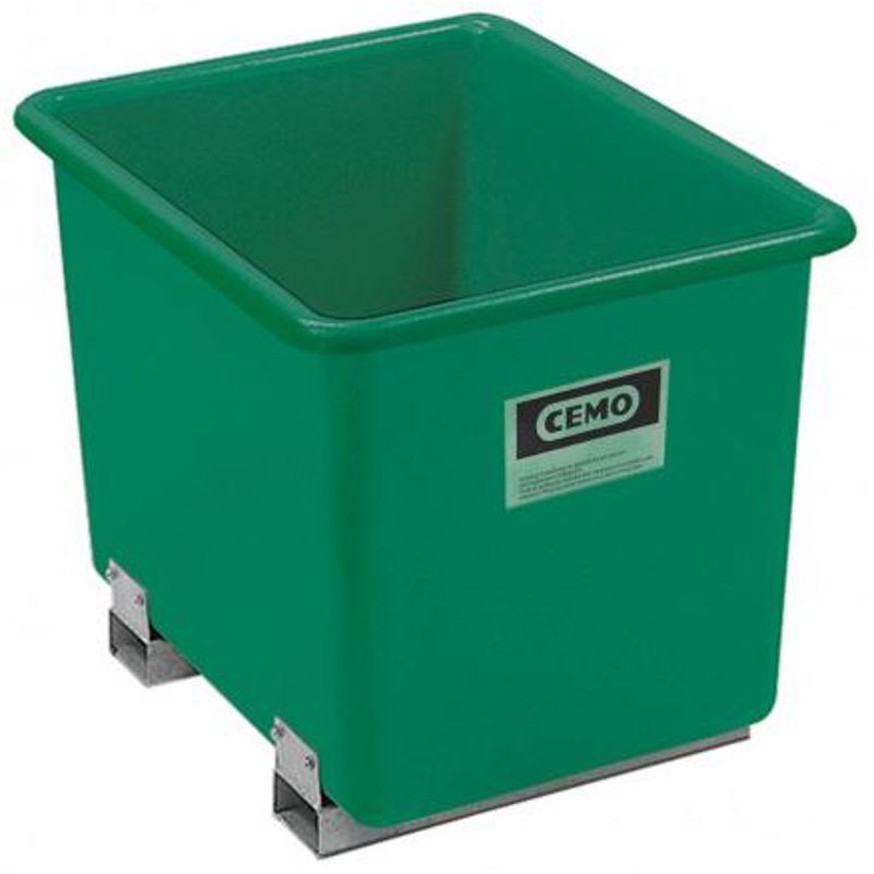 Rechthoekige kunststof opslagcontainer in de kleur groen, 400 liter, standaard maat, met sleuven voor palletvorken