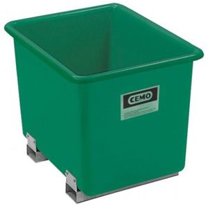 Rechthoekige kunststof opslagcontainer in de kleur groen, 550 liter, standaard maat, met sleuven voor palletvorken