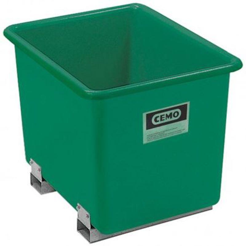 Rechthoekige kunststof opslagcontainer in de kleur groen, 700 liter, standaard maat, met sleuven voor palletvorken
