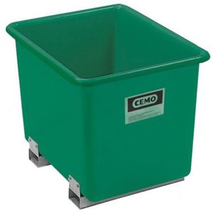 Rechthoekige kunststof opslagcontainer in de kleur groen, 1100 liter, standaard maat, met sleuven voor palletvorken
