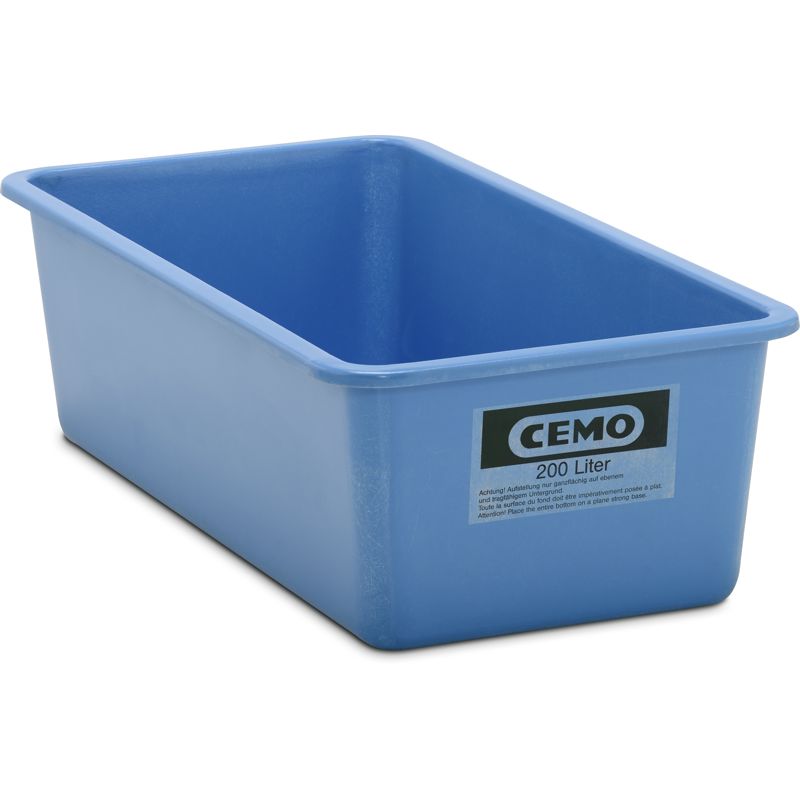 Rechthoekige kunststof opslagcontainer in de kleur blauw, 200 liter, laag model
